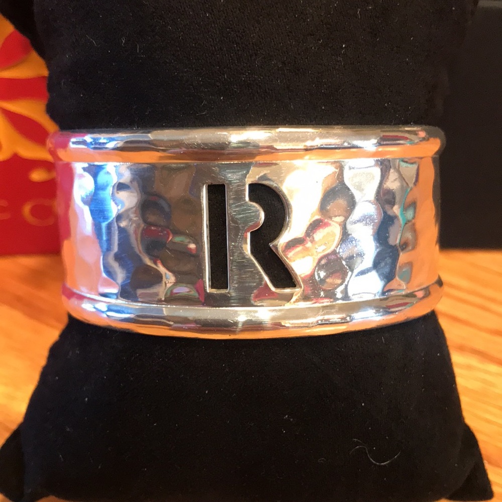 Rustic Cuff silver hammered R cuff - Picture 2 of 4